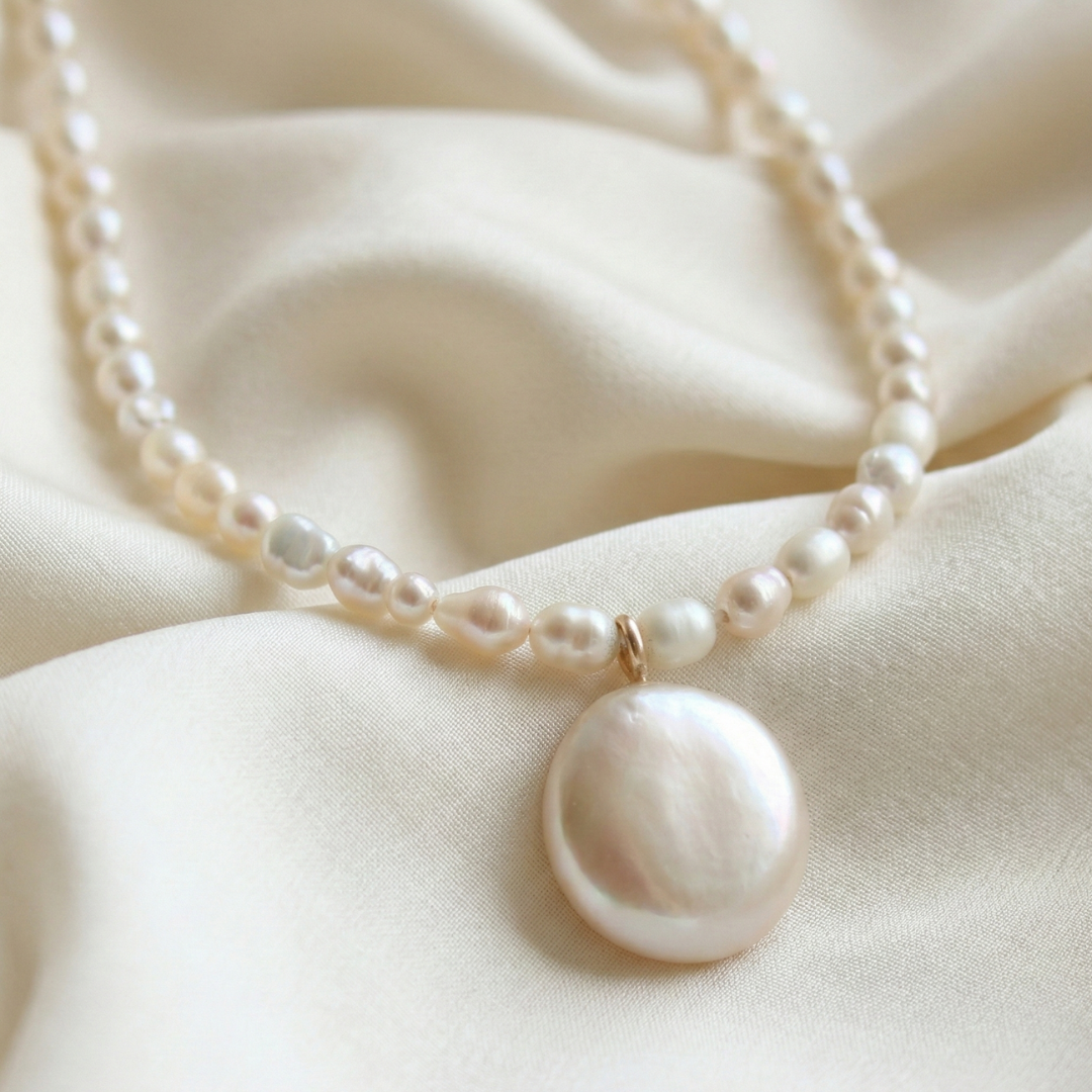 Maya Seed and Coin Pearl Necklace