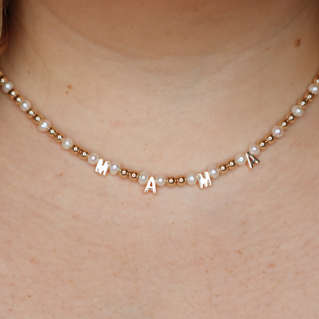 M-A-M-A Beaded Pearl Necklace