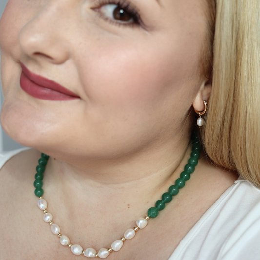Forest Path - Crystals & Baroque Pearl Necklace with Smooth Metal Accents