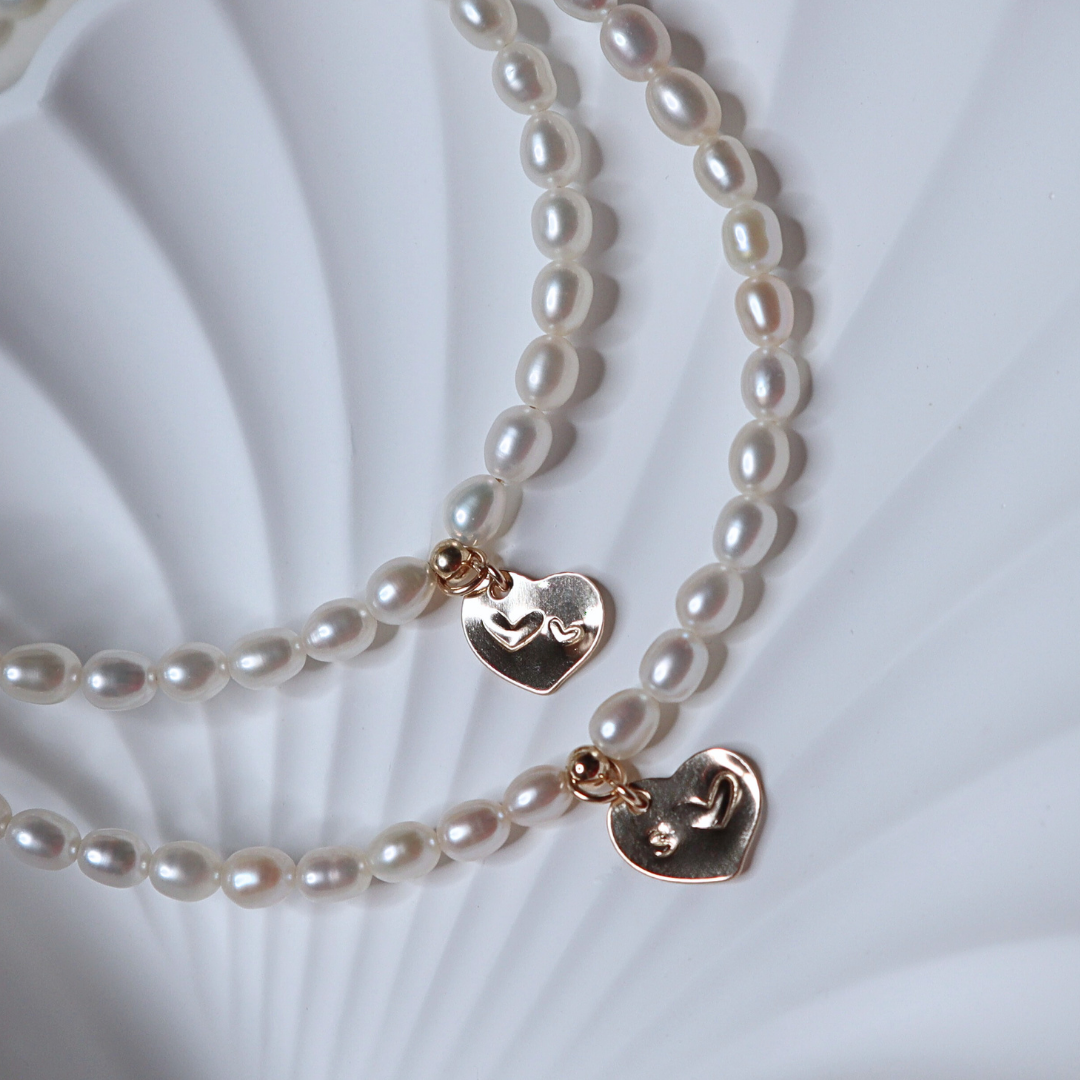 Timeless Bond Pearl Bracelet with Personalised Heart Charm