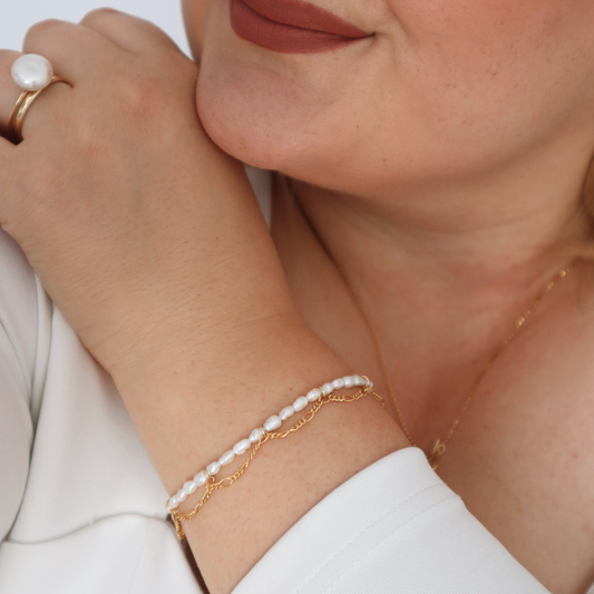 Lina Seed Pearl and Chain Duo Bracelet