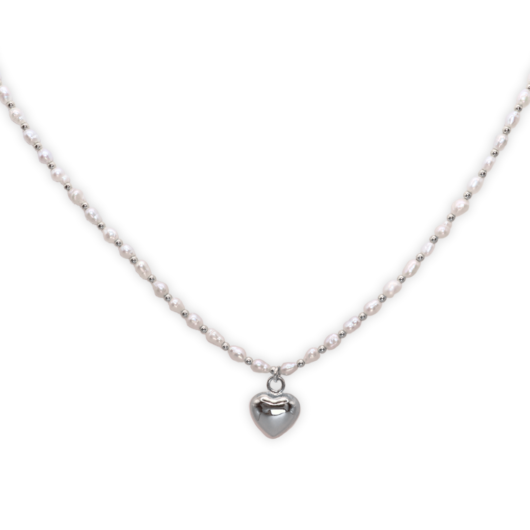 Adeline Heart Charm, Beads and Seed Pearls Necklace