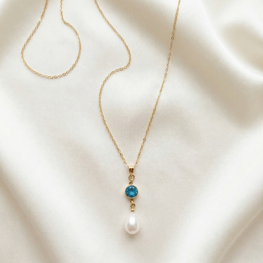 Ella Birthstone Teardrop Pearl Necklace