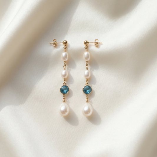 Amelia Birthstone Drop Pearl Earrings