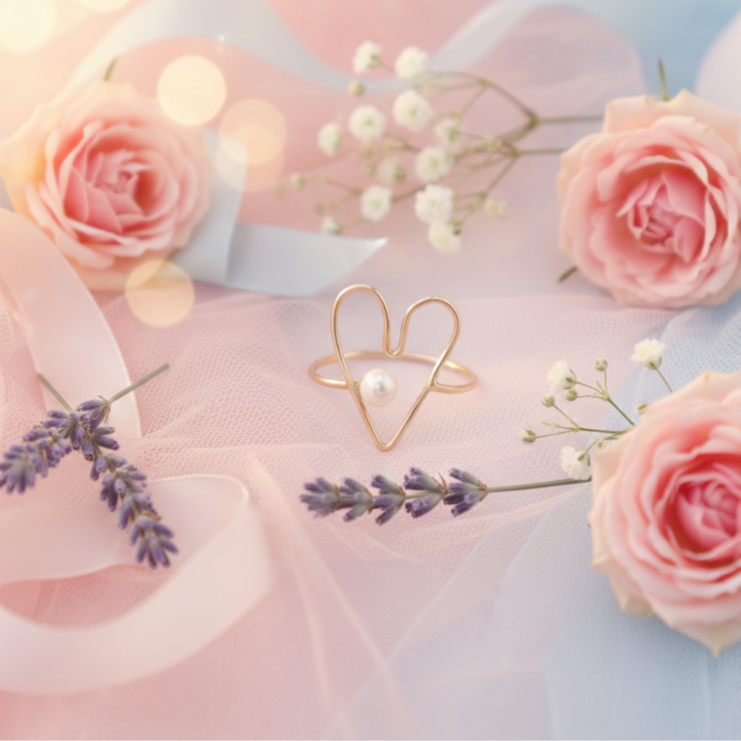 Viola Heart and Pearl Ring