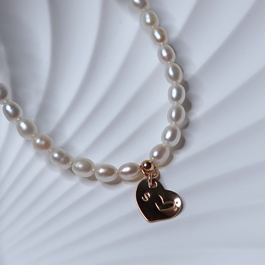 Timeless Bond Pearl Bracelet with Personalised Heart Charm