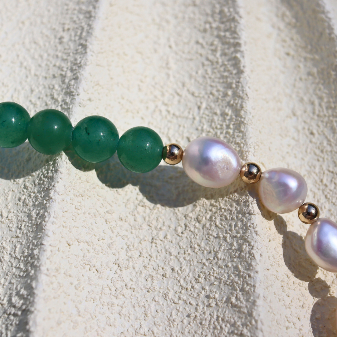 Forest Path - Crystals & Baroque Pearl Necklace with Smooth Metal Accents