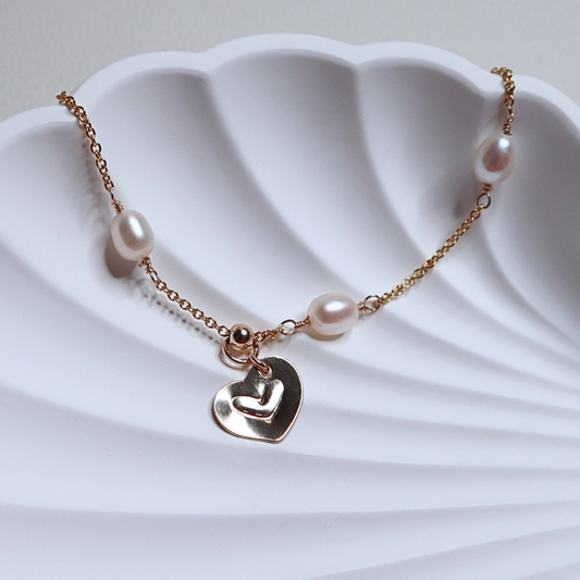 Linked Hearts Pearl Necklace with Personalised Heart Charm