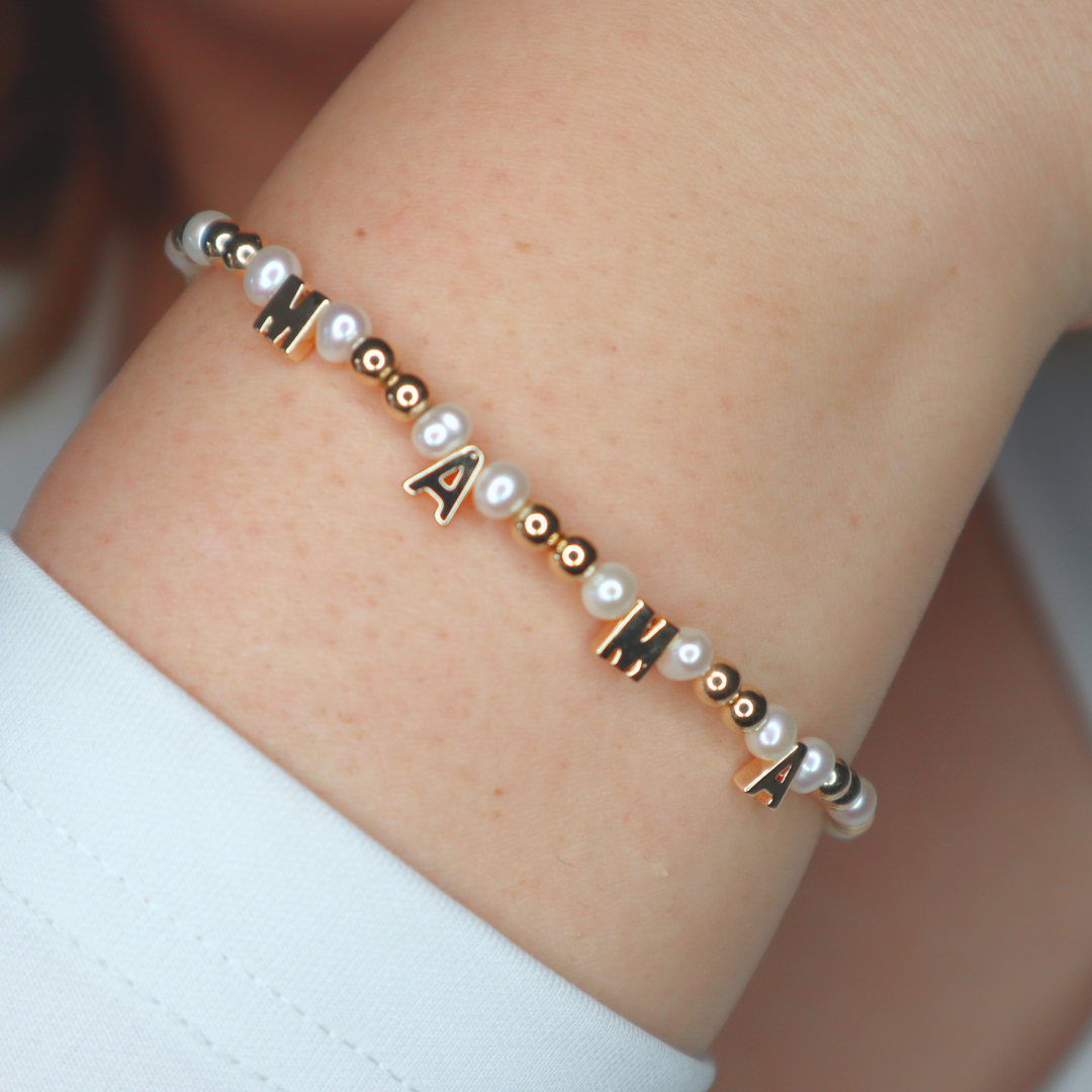 M-A-M-A Beaded Pearl Bracelet