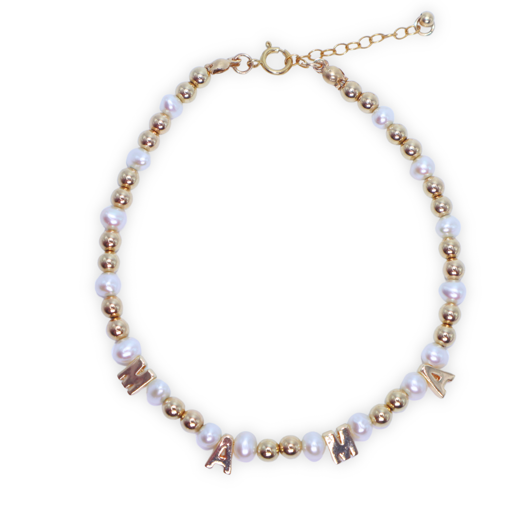 M-A-M-A  Beaded Pearl Bracelet