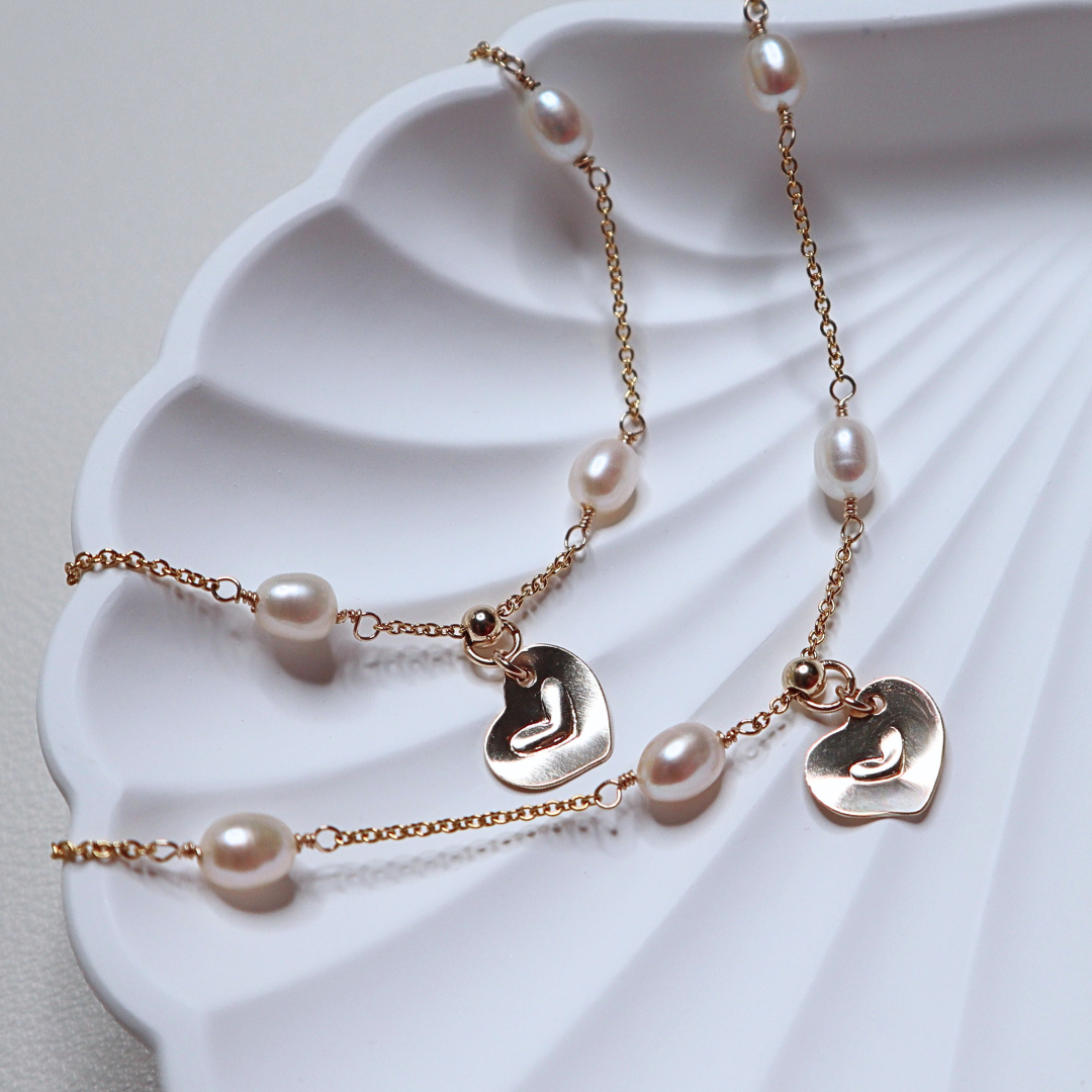 Linked Hearts Pearl Necklace with Personalised Heart Charm