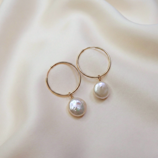 Maya 2 in 1 Coin Pearl Hoop Earrings