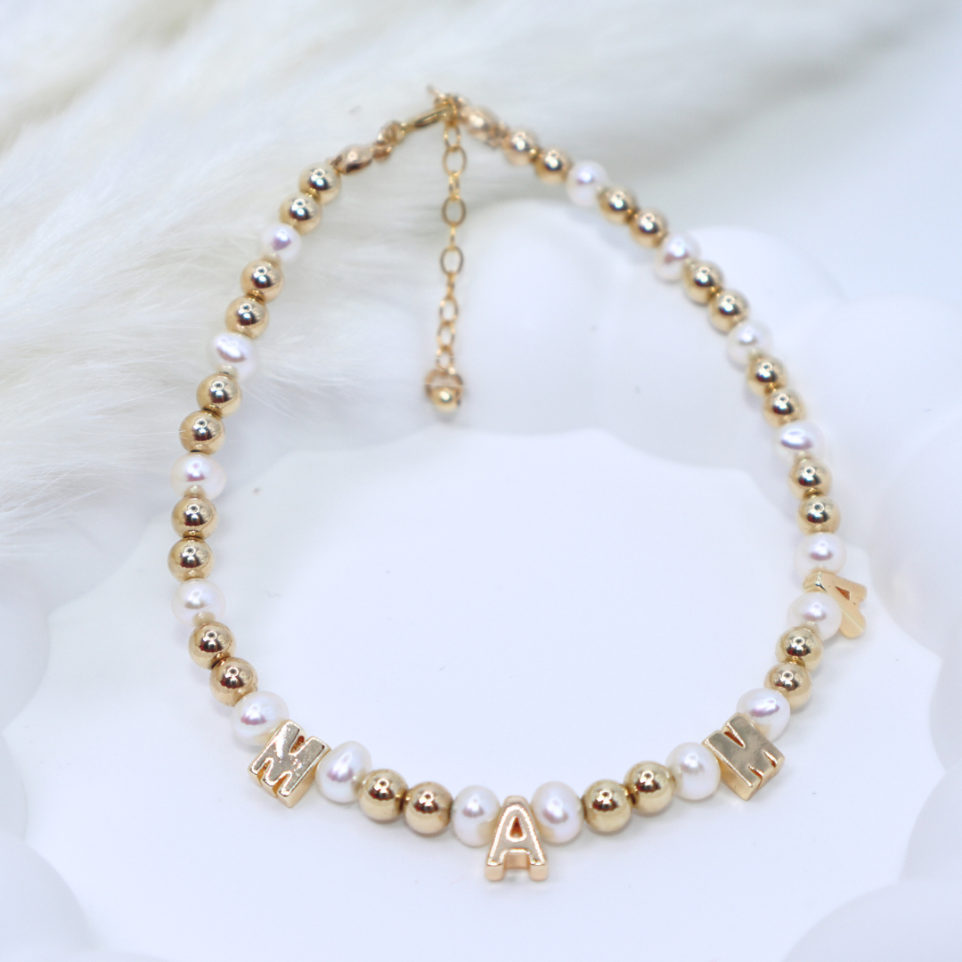 M-A-M-A  Beaded Pearl Bracelet