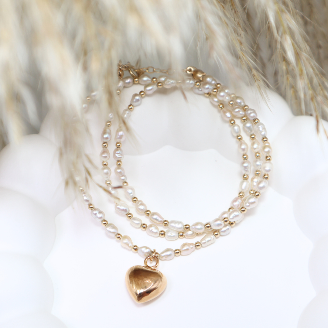 Adeline Heart Charm, Beads and Seed Pearls Necklace