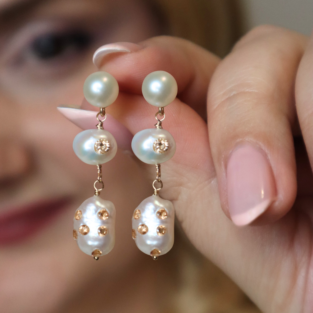 Marigold 3 in 1 Convertible Bejewelled Baroque Pearl Earrings