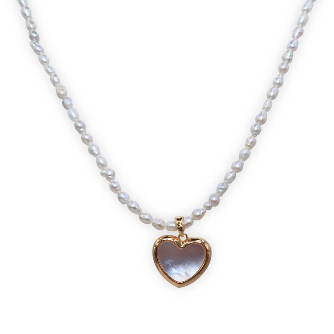Sienna Heart Charm and Seed Pearls Necklace