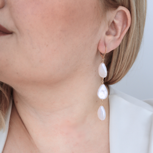 Calista Triple Drop Pearl Earrings
