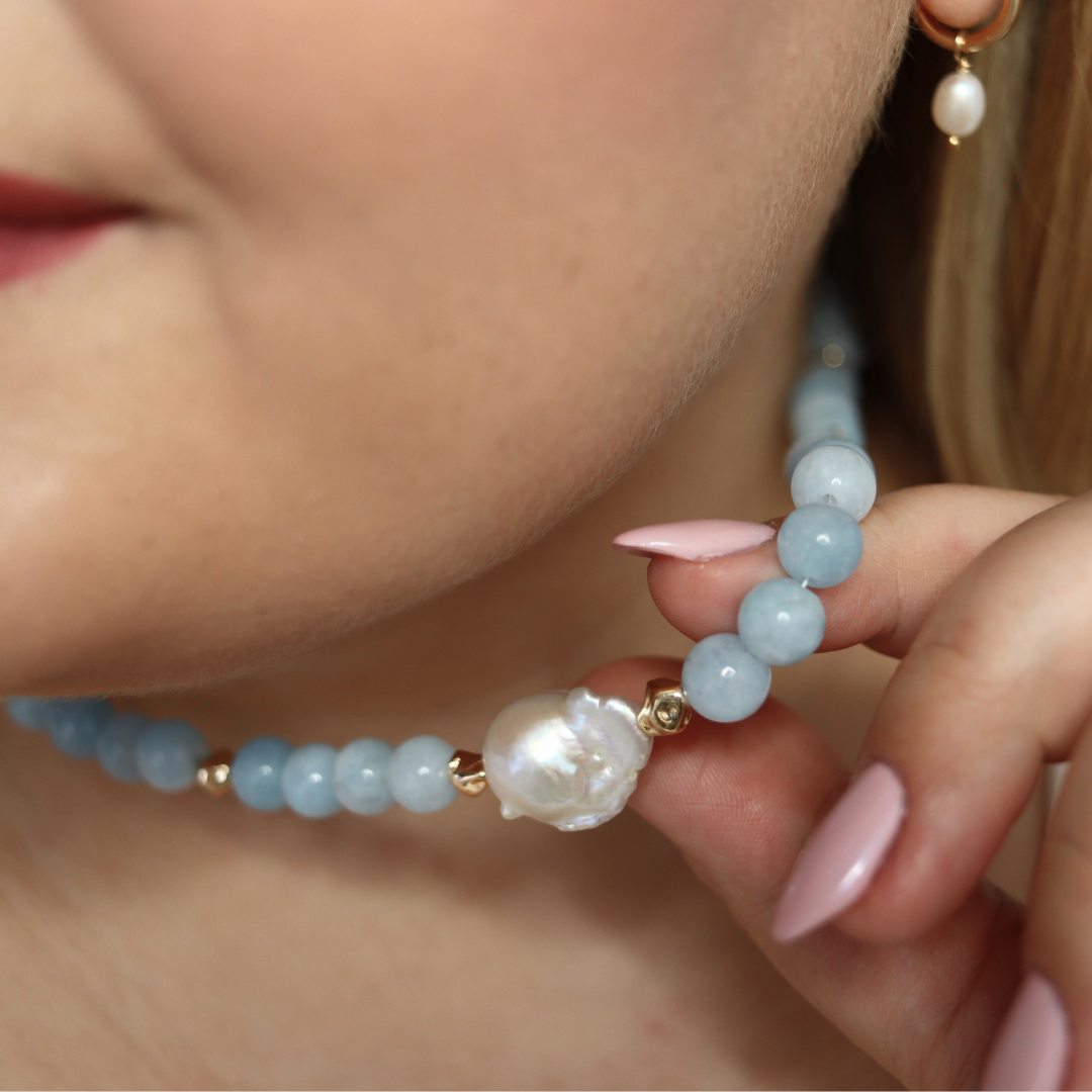 Coastal Light - Crystals with a Statement Baroque Pearl and Golden Textured Beads