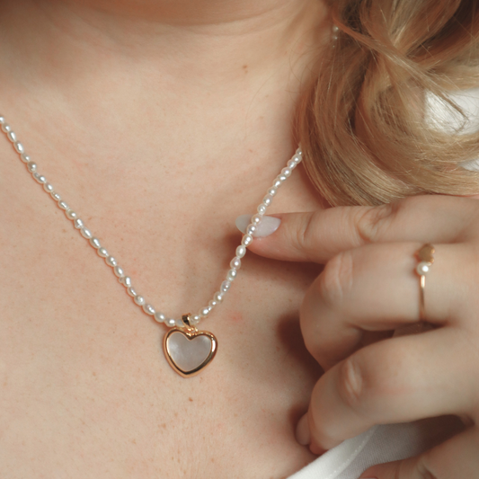 Sienna Heart Charm and Seed Pearls Necklace