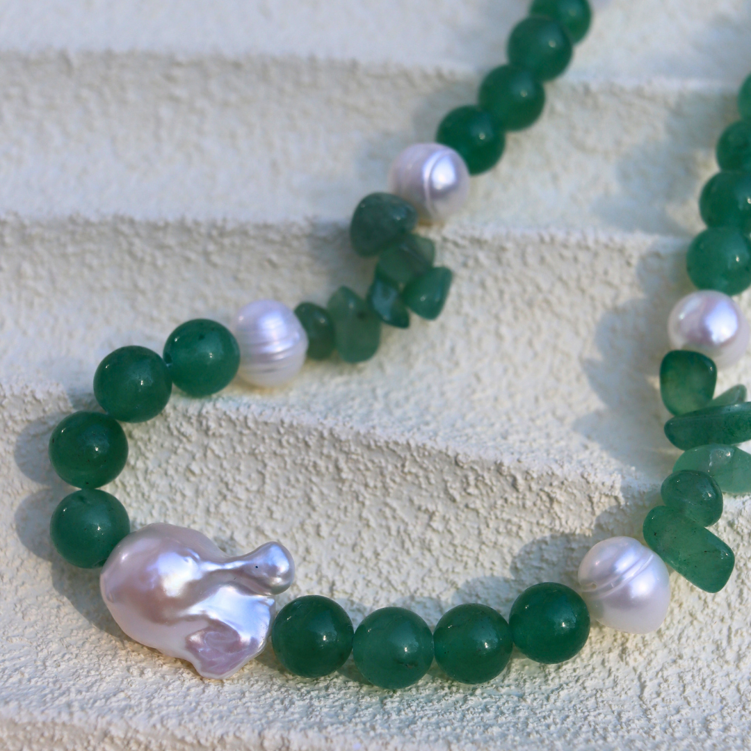 Wilderness Bloom - Crystal Beads, Oval and Baroque Pearls Necklace