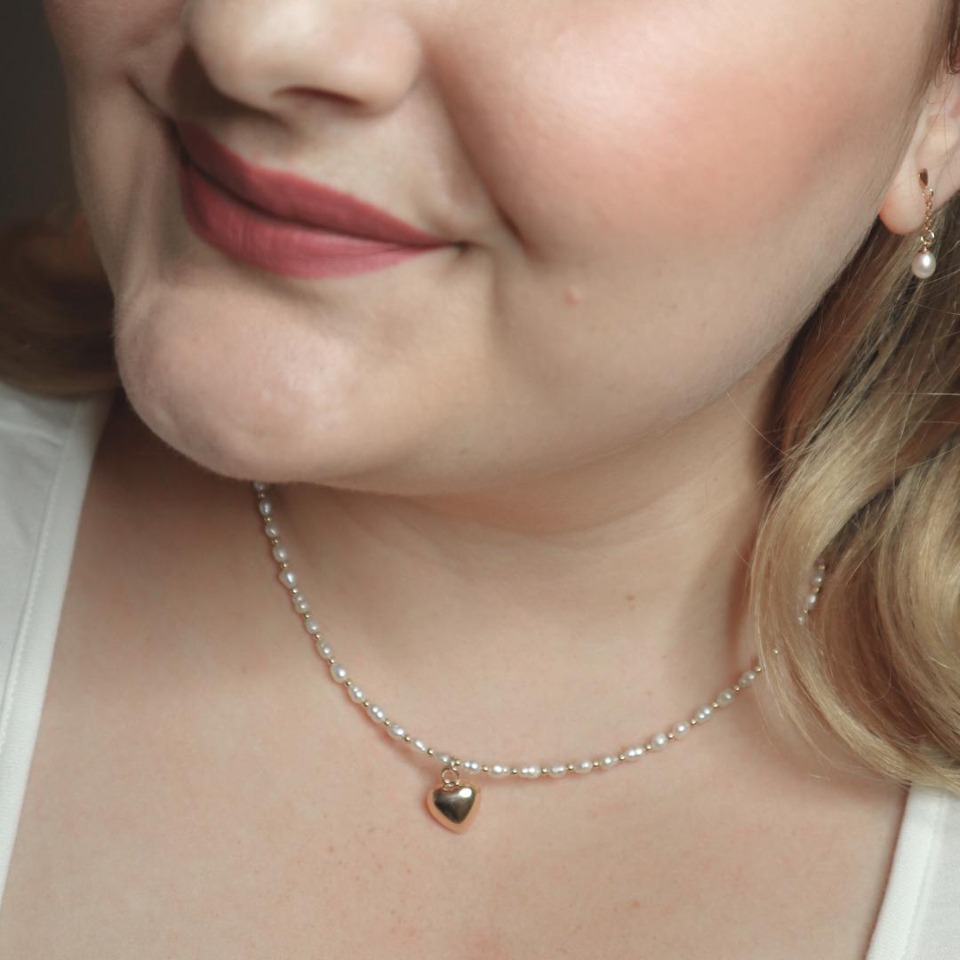 Adeline Heart Charm, Beads and Seed Pearls Necklace
