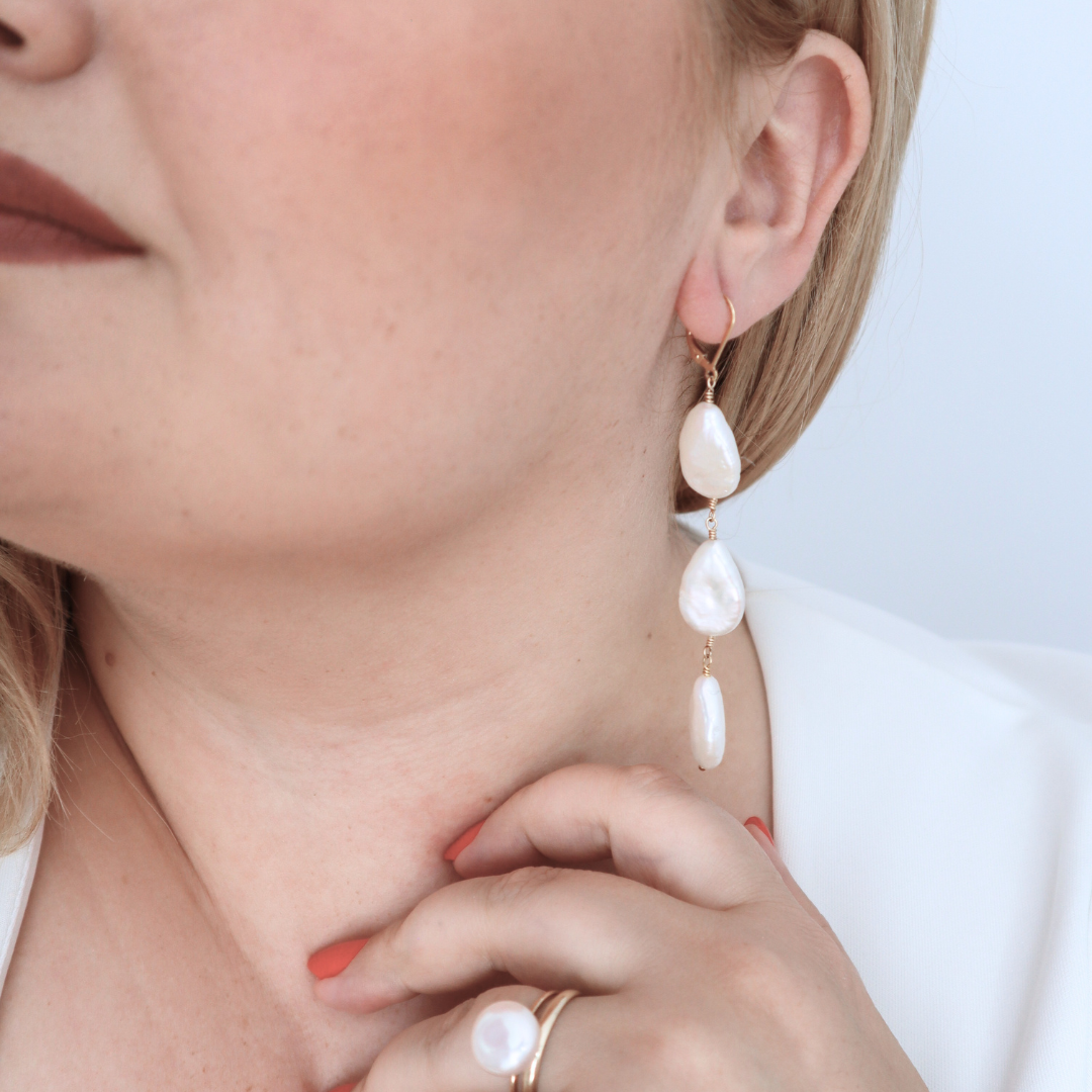 Calista Triple Drop Pearl Earrings