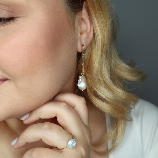 Lucia Long Baroque Pearl Earrings