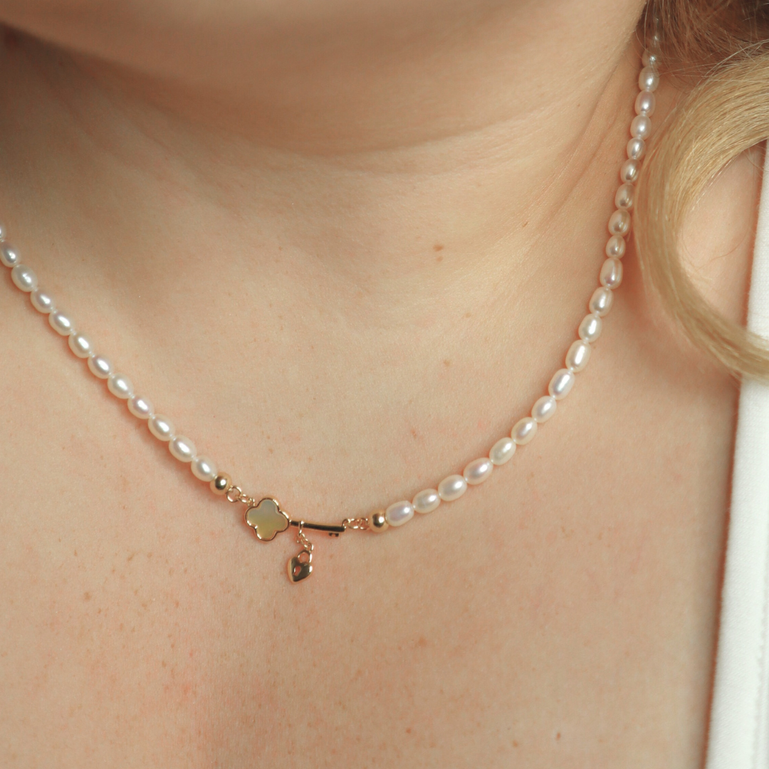 Juliette Key and Heart Locket Pearl Necklace