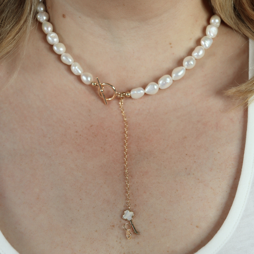 Myra Convertible Baroque Pearl Necklace with Detachable Key Charm