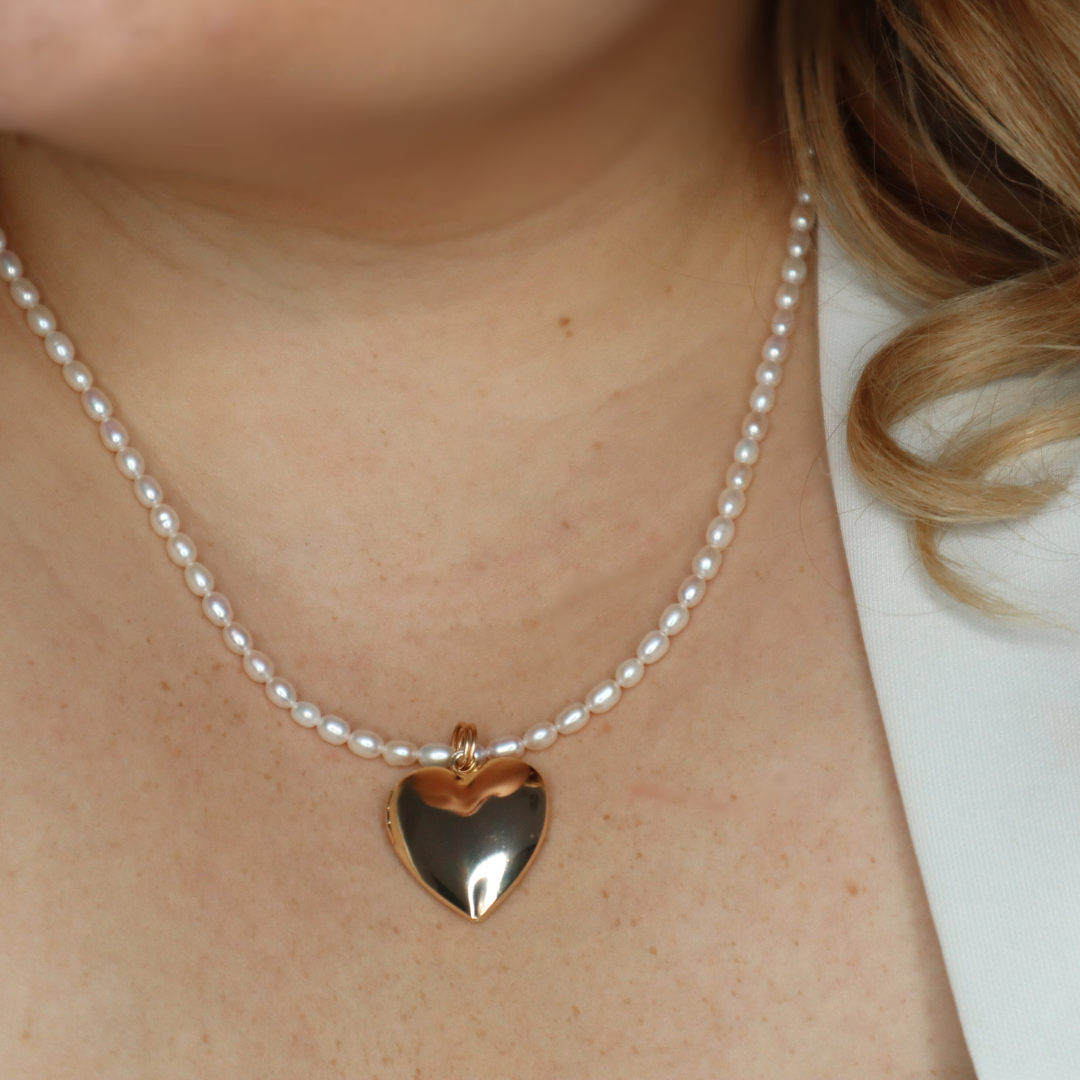 Heart Locket Classic Pearl Necklace