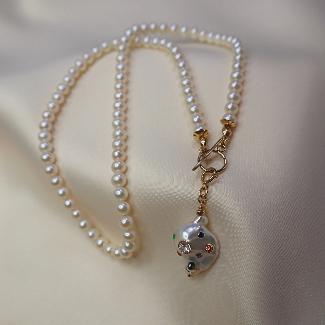 Gemma Bejeweled Baroque Pearl Charm with Clasp