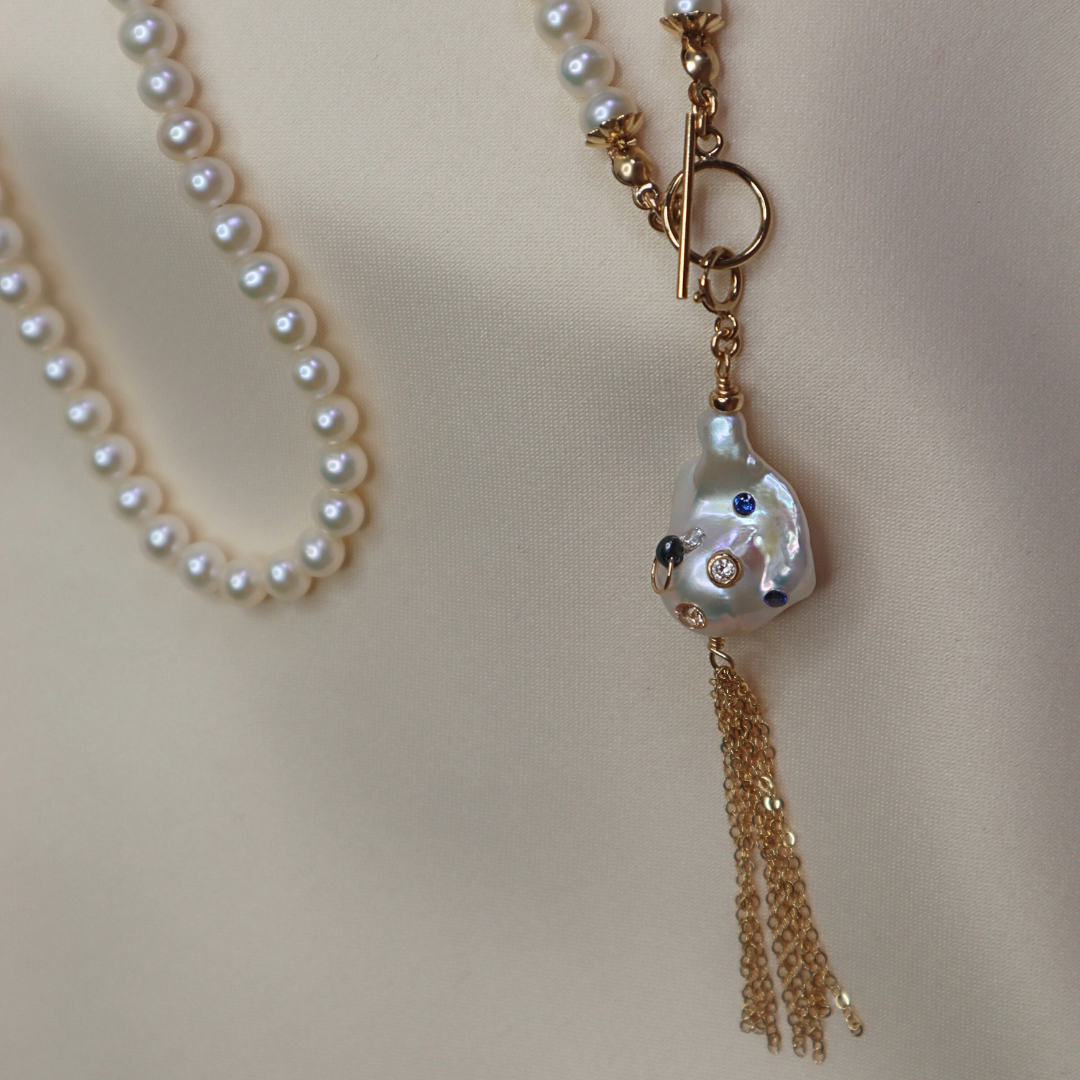 Gemma Baroque Tassel Bejeweled Pearl Charm with Clasp