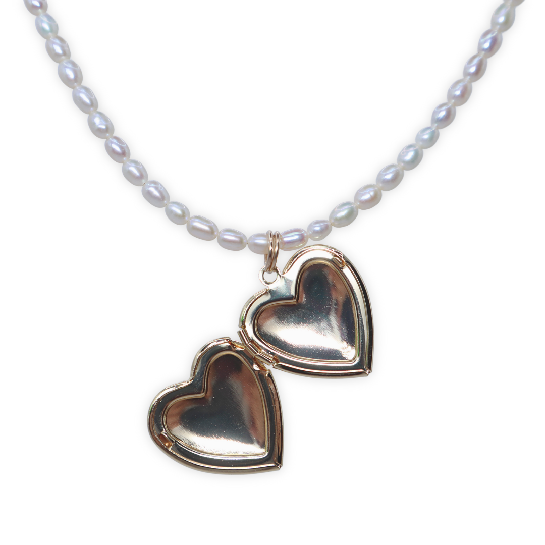 Heart Locket Classic Pearl Necklace
