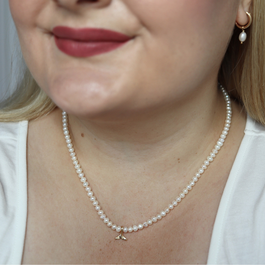 Ocean Drift - Potato Pearls & a Gold Dolphin Tail Charm Necklace