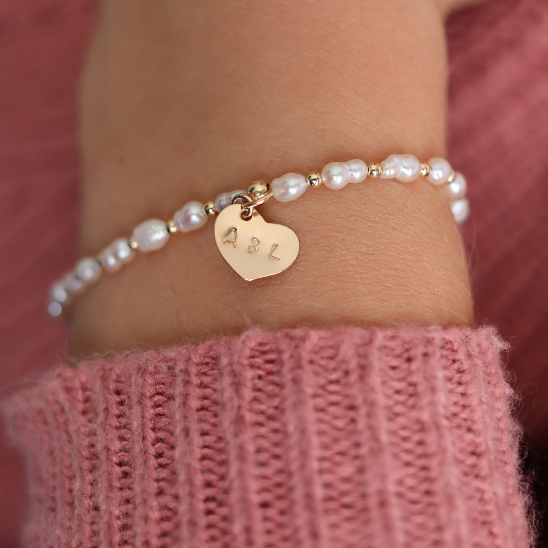 Spark of Love Pearl and Beads Bracelet with Personalised Heart Charm