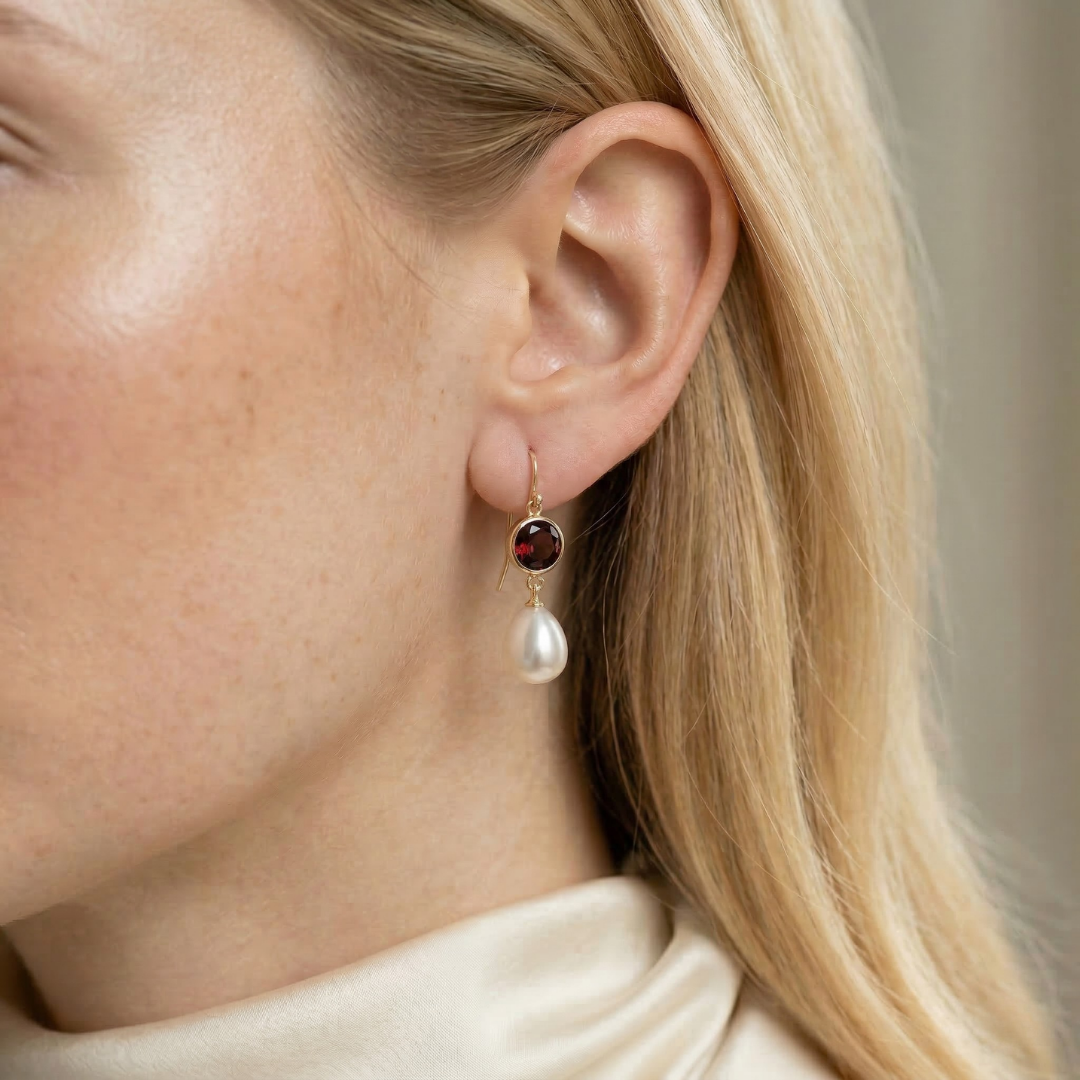 Sophia Birthstone & Teardrop Pearl Earrings