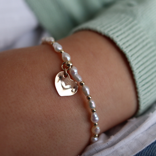Spark of Love Pearl and Beads Bracelet with Personalised Heart Charm