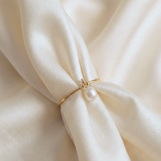Ella Dainty Teardrop Pearl Dangle Ring