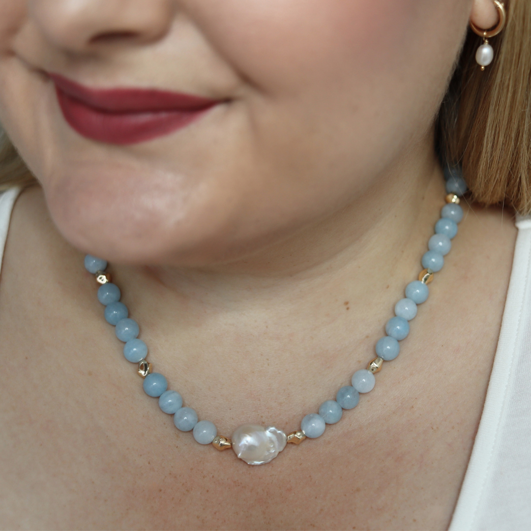 Coastal Light - Crystals with a Statement Baroque Pearl and Golden Textured Beads