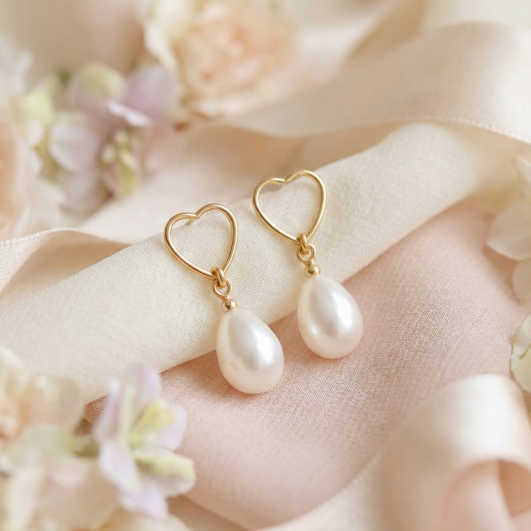 Arabella Heart and Teardrop Pearls Earrings