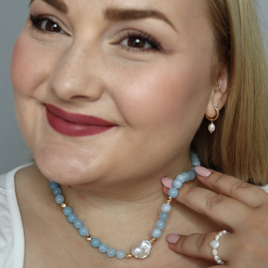 Coastal Light - Crystals with a Statement Baroque Pearl and Golden Textured Beads