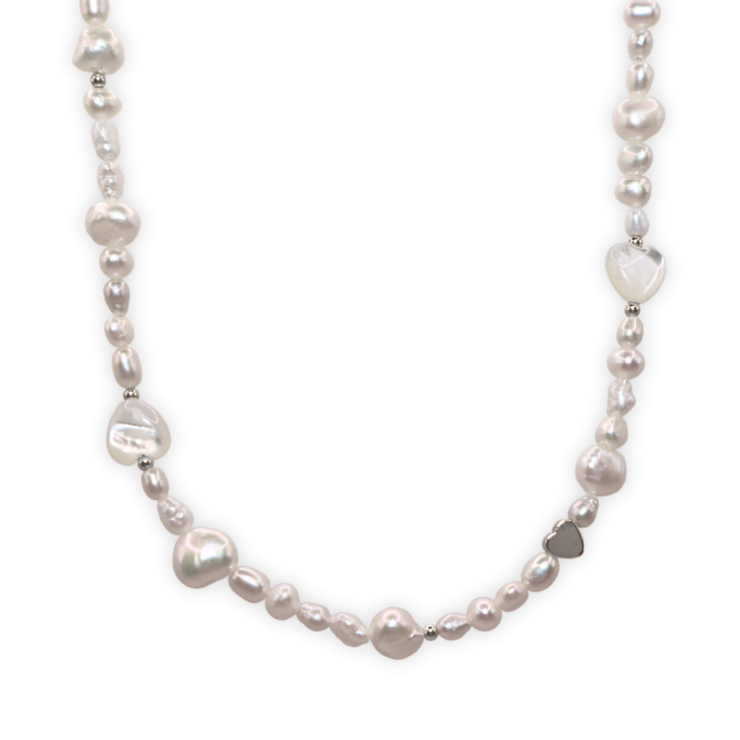 Selene Hearts, Beads and Pearls Necklace