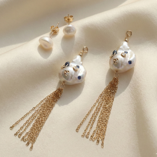 Gemma 3 in 1 Convertible Bejeweled Baroque Pearl Tassel Earrings