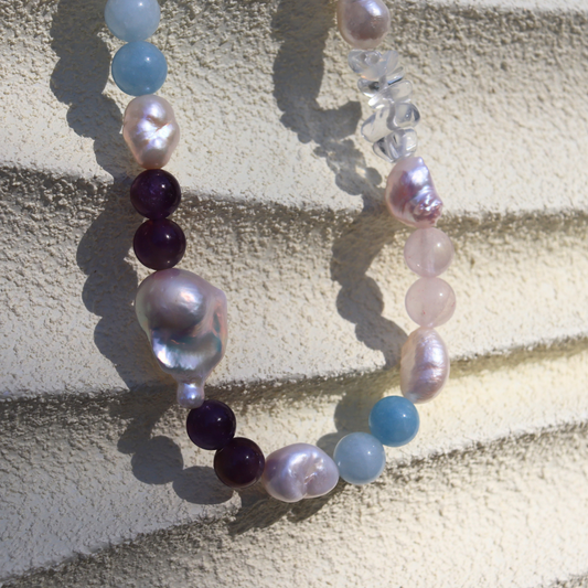 Sunset Mirage - Crystal Beads and Baroque Pearls Necklace