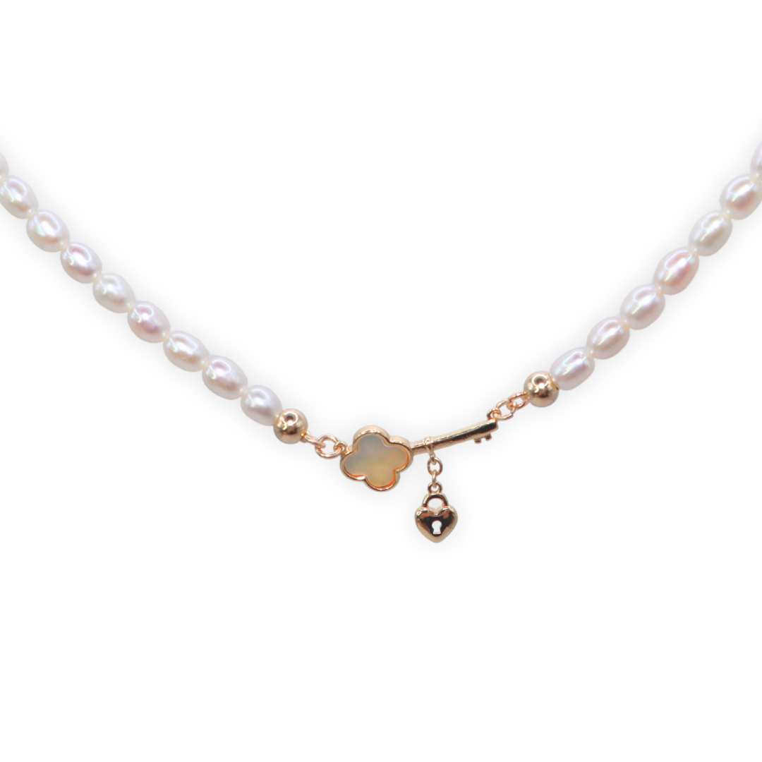 Juliette Key and Heart Locket Pearl Necklace