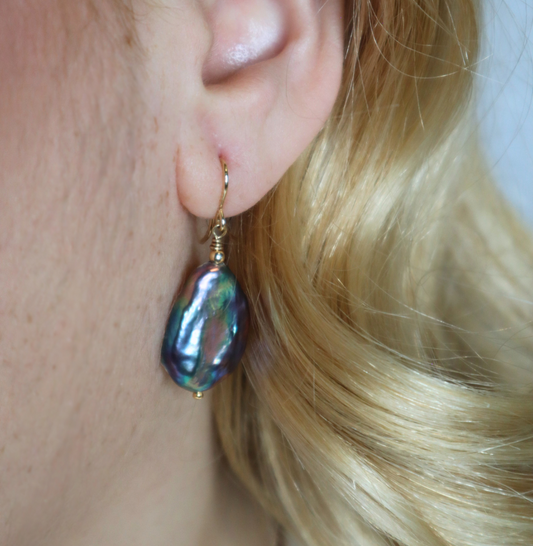 Celeste Black Baroque Pearl Drop Earrings