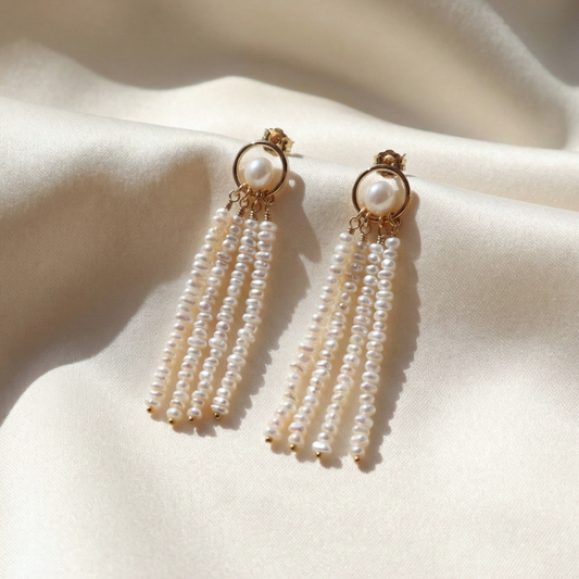 Clara Tassel Pearl Stud Earrings