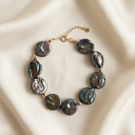 Celeste Black Baroque Coin Pearls Bracelet
