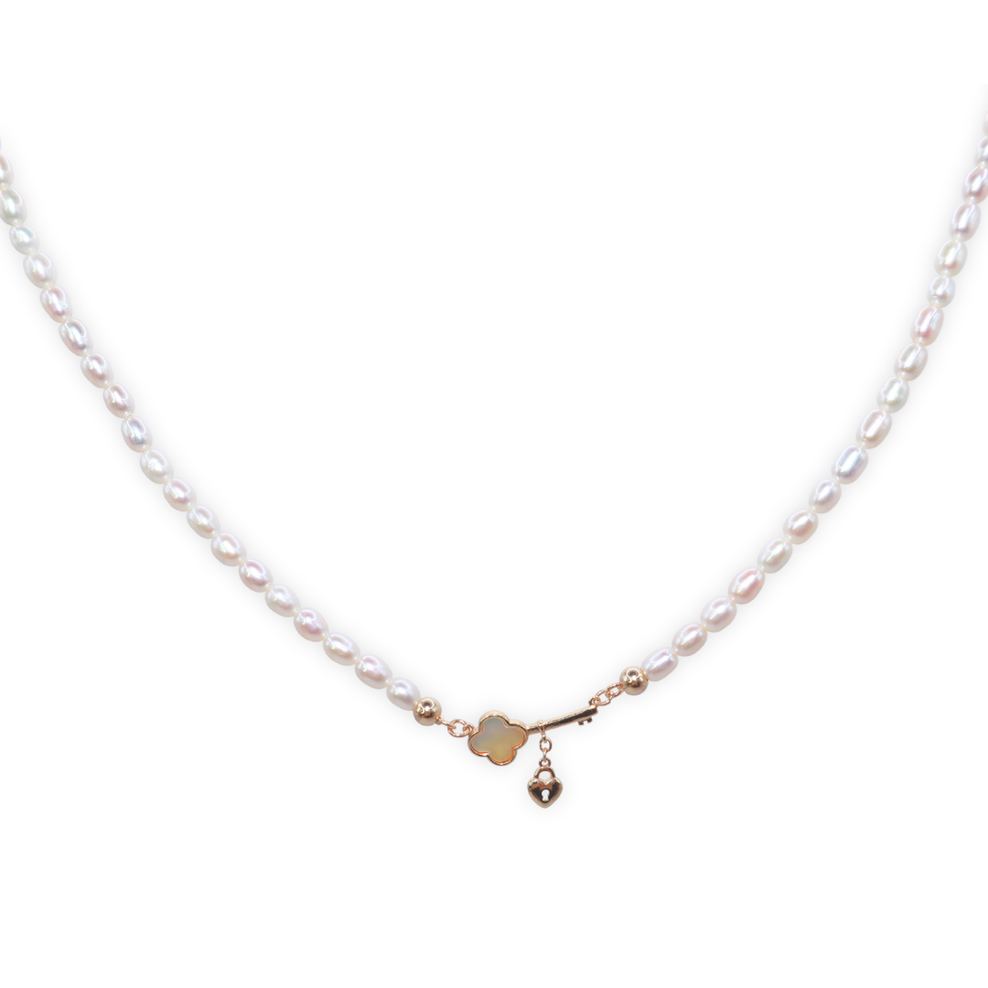 Juliette Key and Heart Locket Pearl Necklace