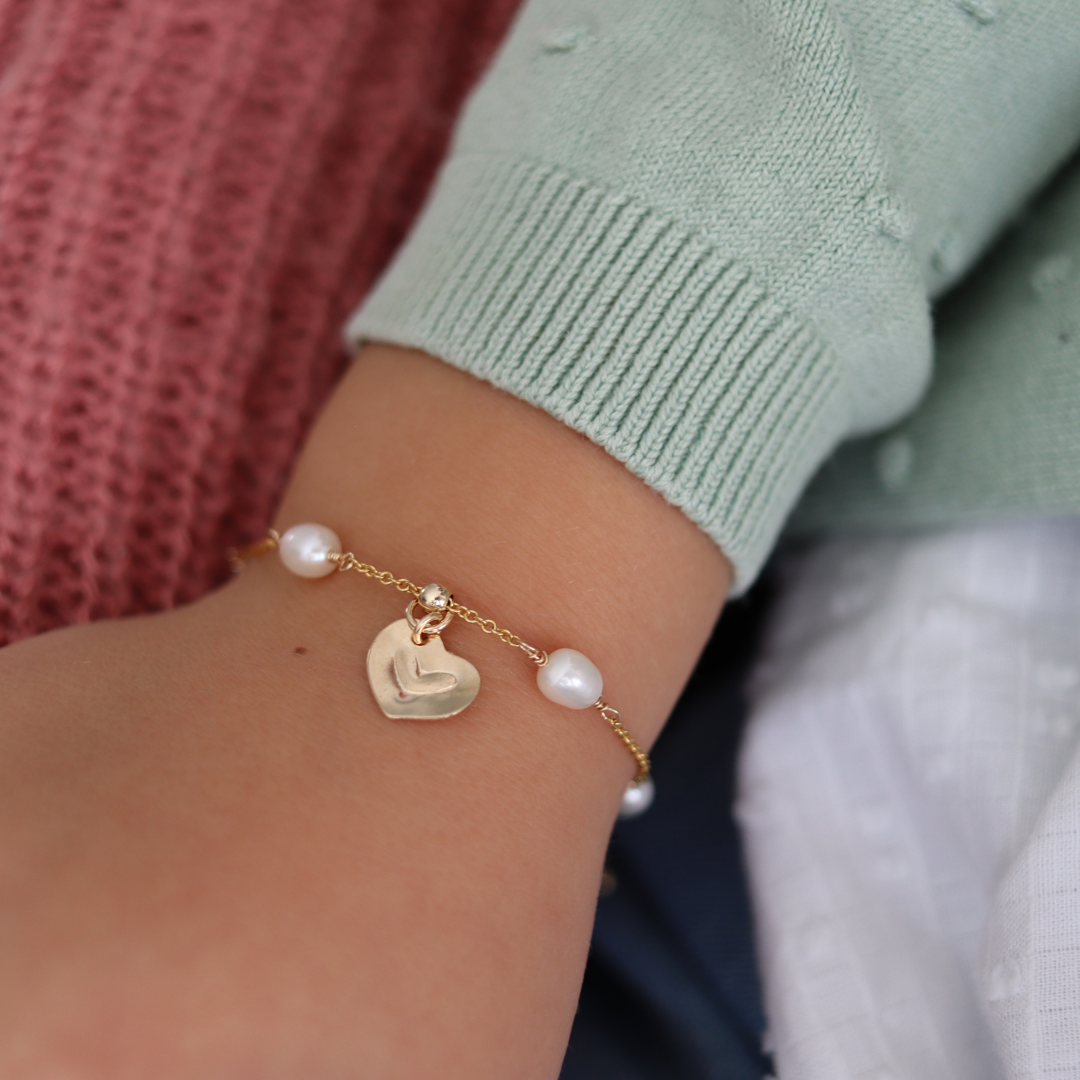 Linked Hearts Pearl Bracelet with Personalised Heart Charm